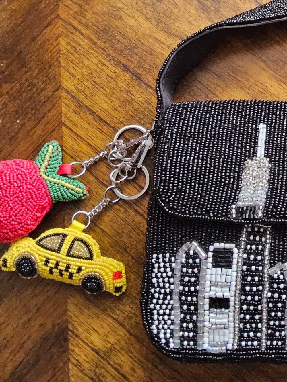 NWT Viral New York City Skyline Beaded Bag with Taxi & Apple Charms - NYC